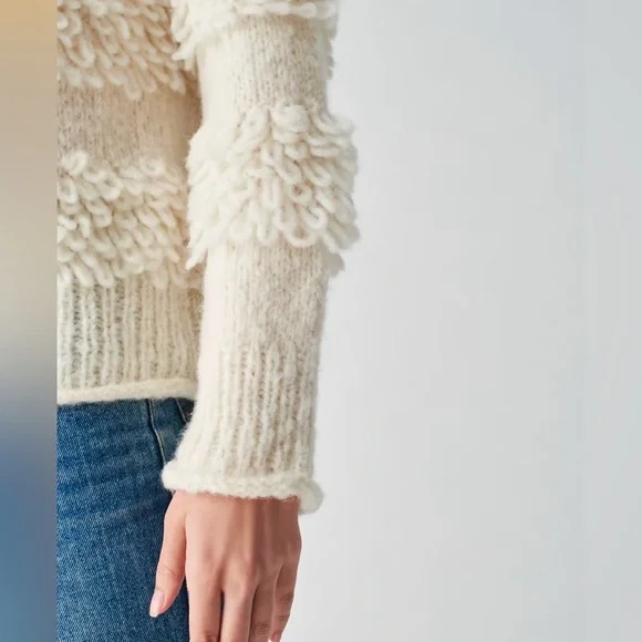 FAHERTY Polly • M • Winter White Mock Neck Looped Soft Knit Sweater - Picture 6 of 8